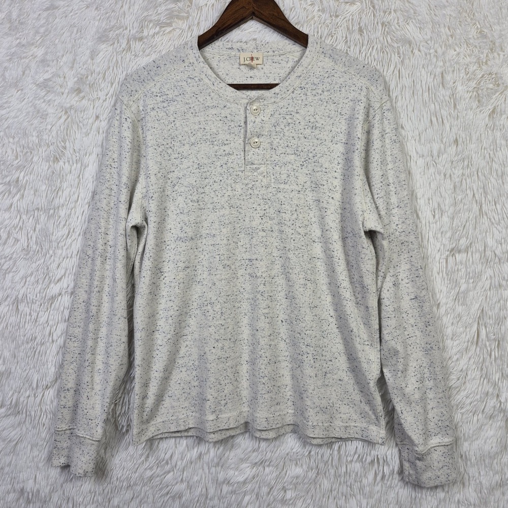 J.Crew Oarsman Brushed Jacquard Rib Knit Henley Mens M Beige Speckled Heritage